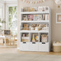 HITHOS 55.3" H Kids Bookshelf with Toy Storage Organizer, Tall Book Shelf with 3 Movable Toy Storage Bins, Large Kids Bookcase with Toy Chest, 39.2" W Modern Toy Box for Kids Room, Playroom, White