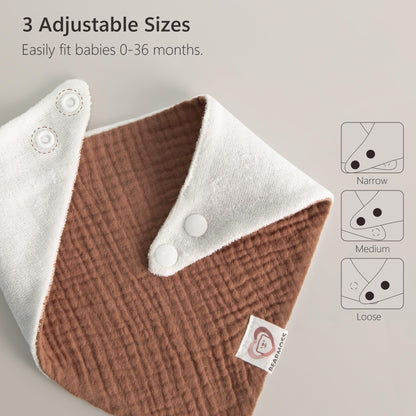 Bearmoss Muslin Baby Bibs 8 Pack Soft Bandana Bibs for Drooling & Teething, Absorbent Burp Cloths with Adjustable Snaps