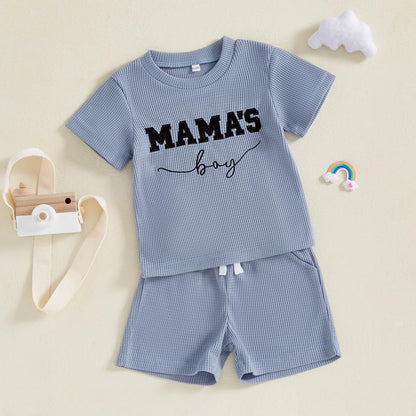 Toddler Baby Boy Summer Clothes Embroidered Waffle Short Sleeve T-Shirts Elastic Shorts Newborn Infant Boy Outfits