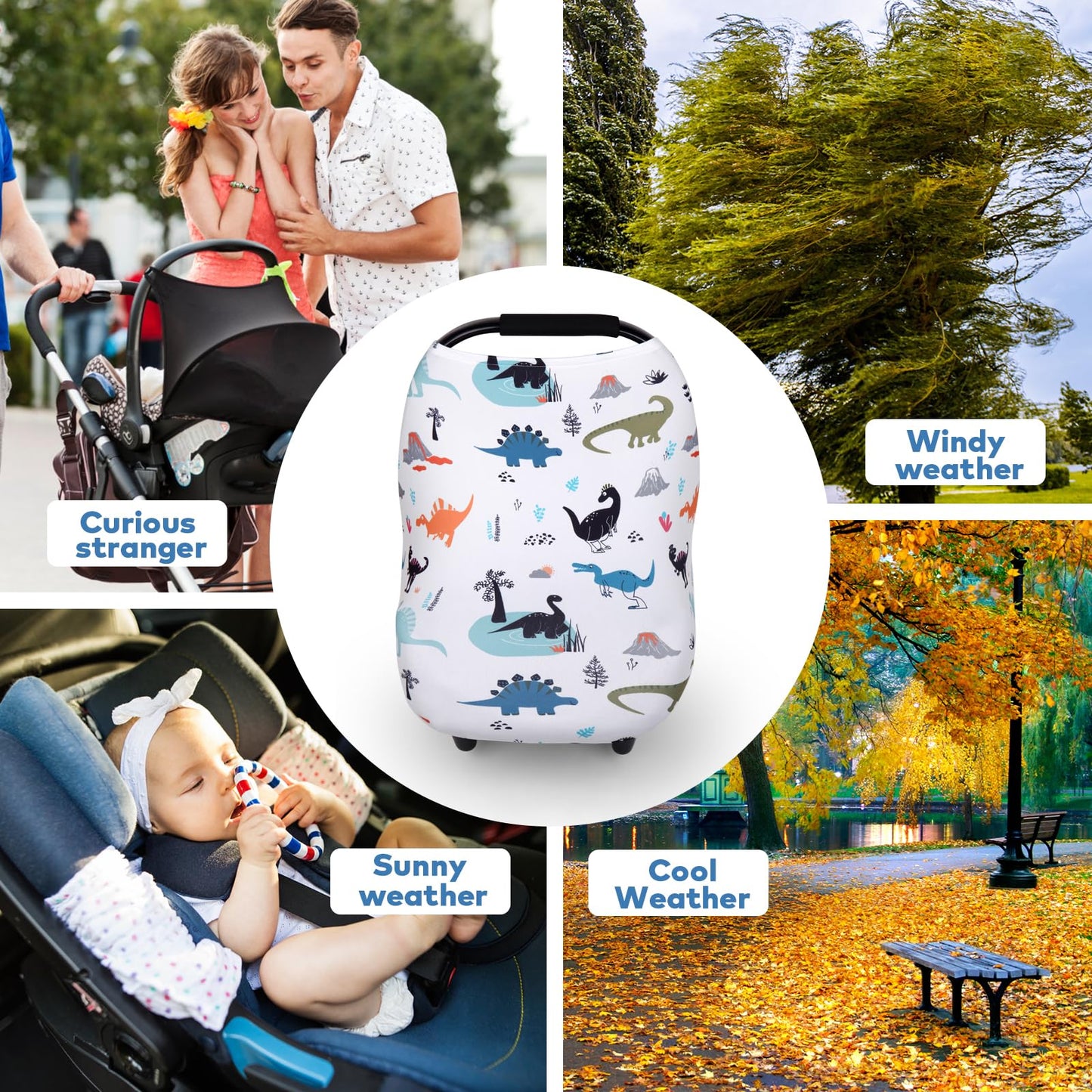 Rquite All-in-1 Car Seat Cover Baby, Carseat Covers for Girl Boy, Stretchy Soft Infant Car Seat Cover, Multi-use Baby Carrier Cover, Car Seat Canopy, Stroller Sun Shade, Nursing Breastfeeding Cover