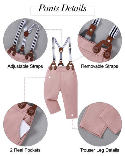 YALLET Baby Boy Clothes Suit Newborn Infant Gentleman Outfits, Formal Dress Shirt+Bowtie+Suspender Shorts Wedding Party Set