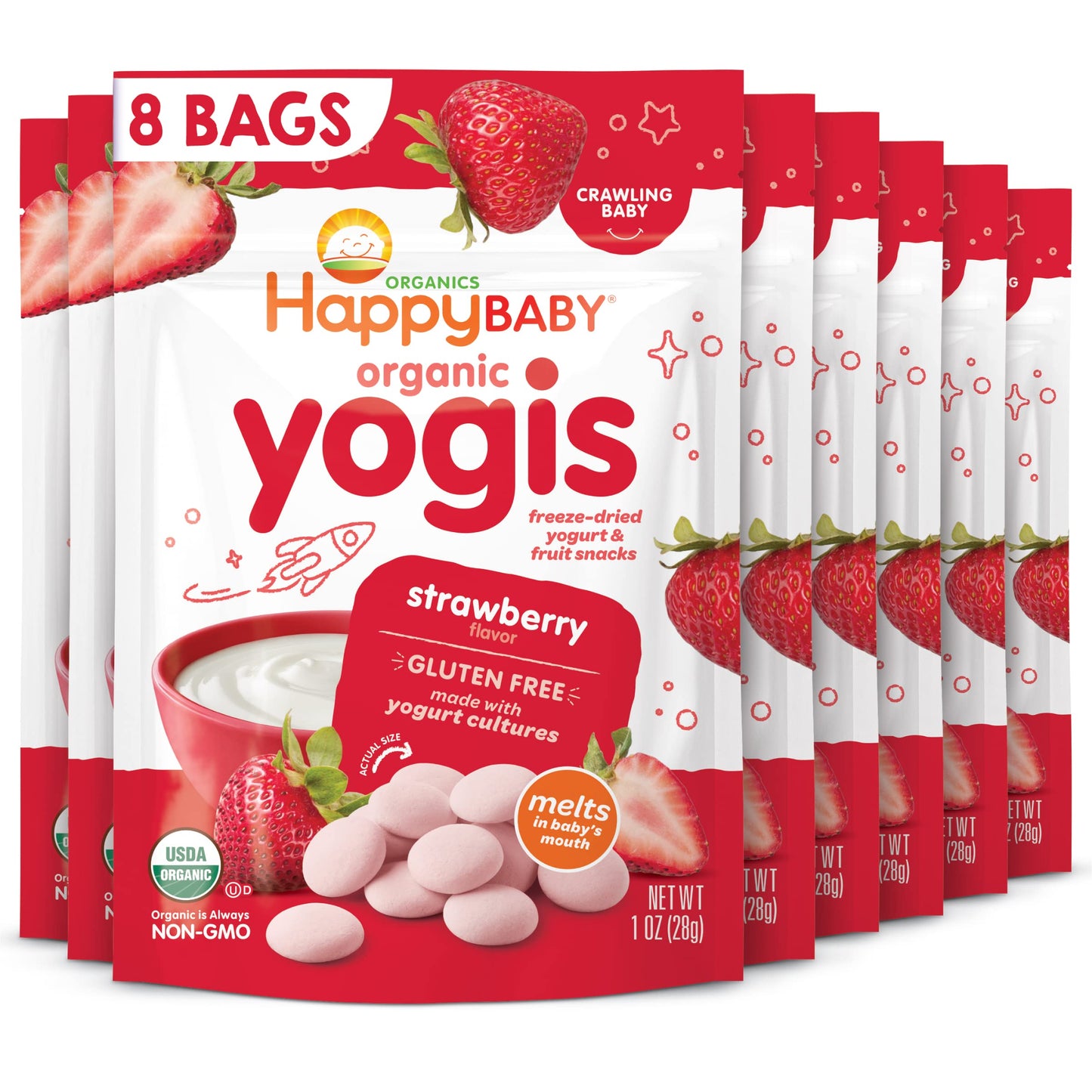Happy Baby Organics Yogis Freeze-Dried Yogurt & Fruit Snacks, Variety Pack, 1 Ounce (Pack of 6)