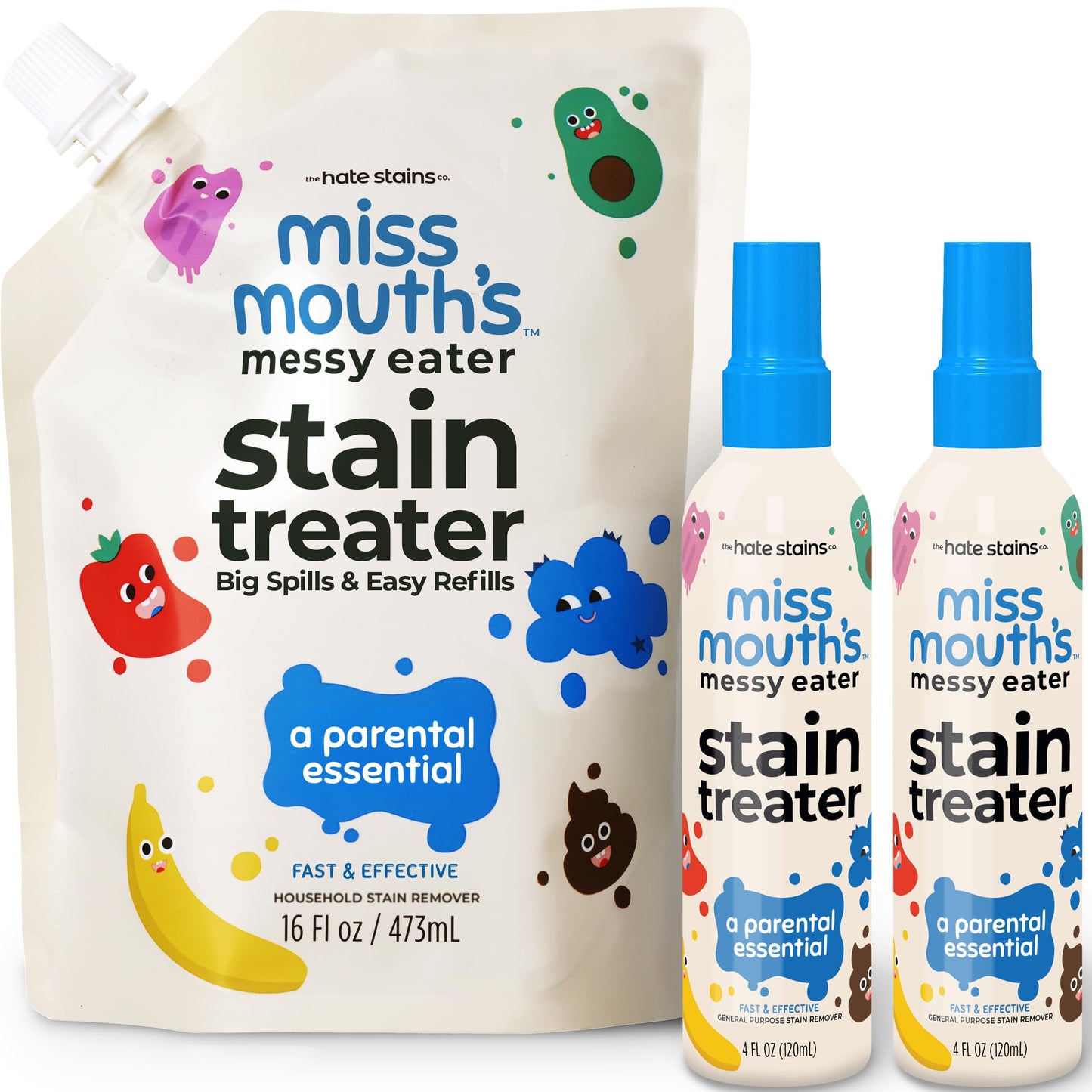 Miss Mouth's Messy Eater Stain Treater Spray - 4oz 2 Pack Stain Remover - Newborn & Baby Essentials - No Dry Cleaning Food, Grease, Coffee Off Laundry, Underwear, Fabric