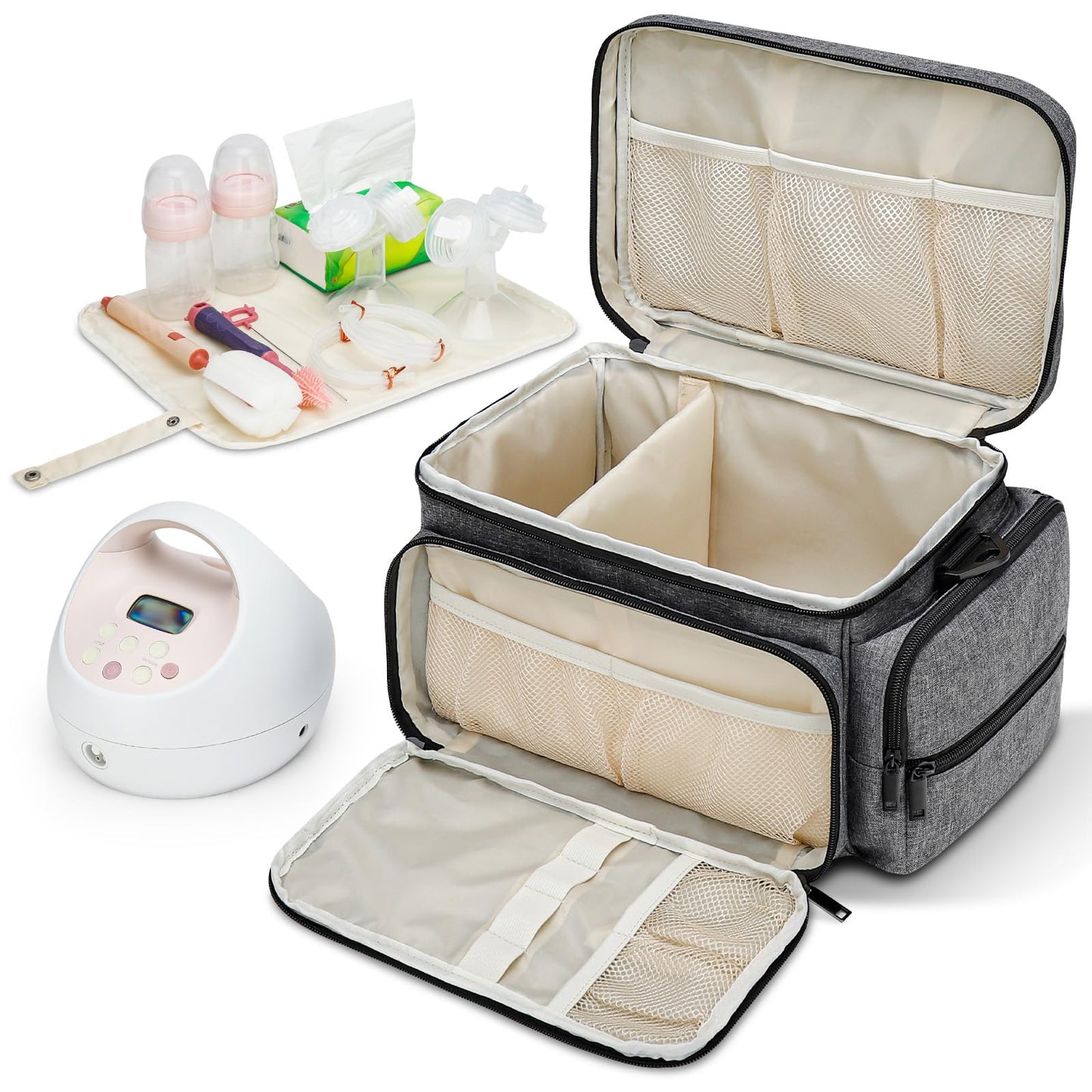 Breast Pump Bag Fit for Spectra S1 and S2, Pumping Bag with Waterproof Mat for Pump Accessories, Portable Pump Carrying Case for Work, Travel and Family Use, Black