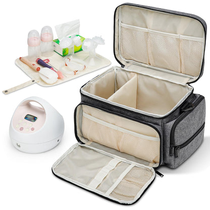 Breast Pump Bag Fit for Spectra S1 and S2, Pumping Bag with Waterproof Mat for Pump Accessories, Portable Pump Carrying Case for Work, Travel and Family Use, Black