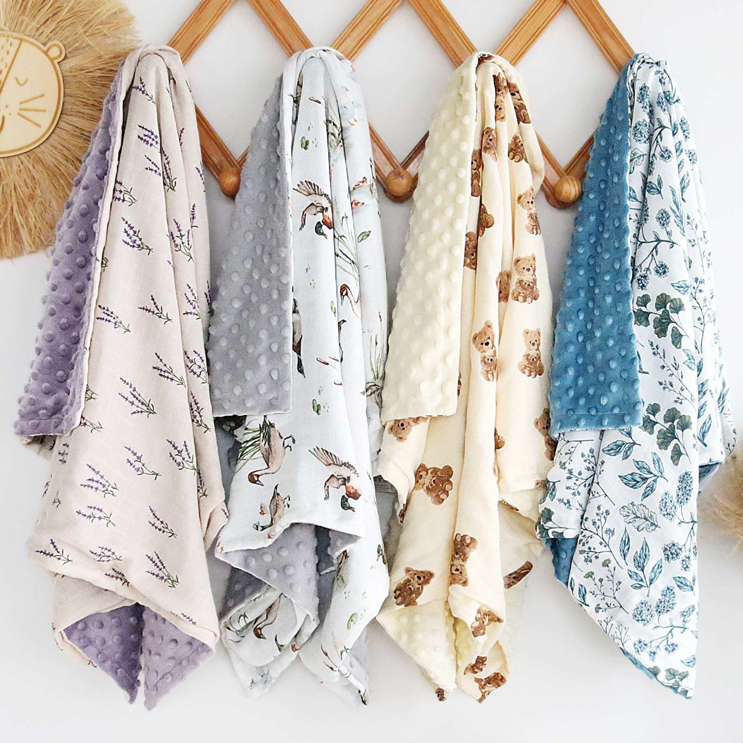 LifeTree Minky Baby Girl & Boy Blankets, Soft Double Layer Swaddle Blankets, Muslin Front and Dotted Fleece Backing Receiving Bed Throw Blanket for Newborn Unisex, 31X40 Inches, Bear Pattern