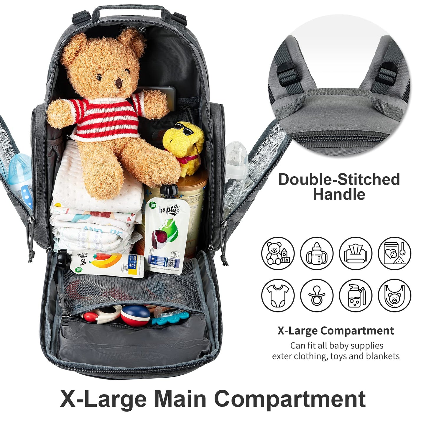 SHARKMOUTH Diaper Bag Backpack for Dad and Mom, Military Molle diaper Pack with Insulated Bottle Holders and Wipe Pocket