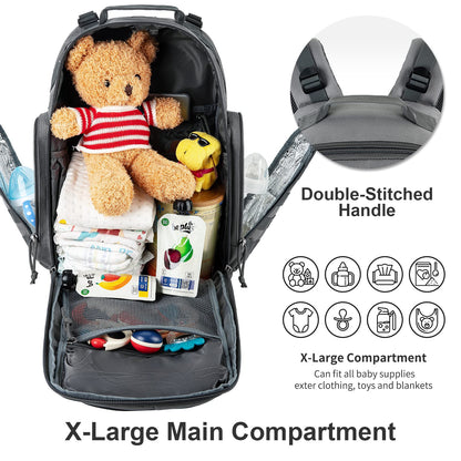 SHARKMOUTH Diaper Bag Backpack for Dad and Mom, Military Molle diaper Pack with Insulated Bottle Holders and Wipe Pocket