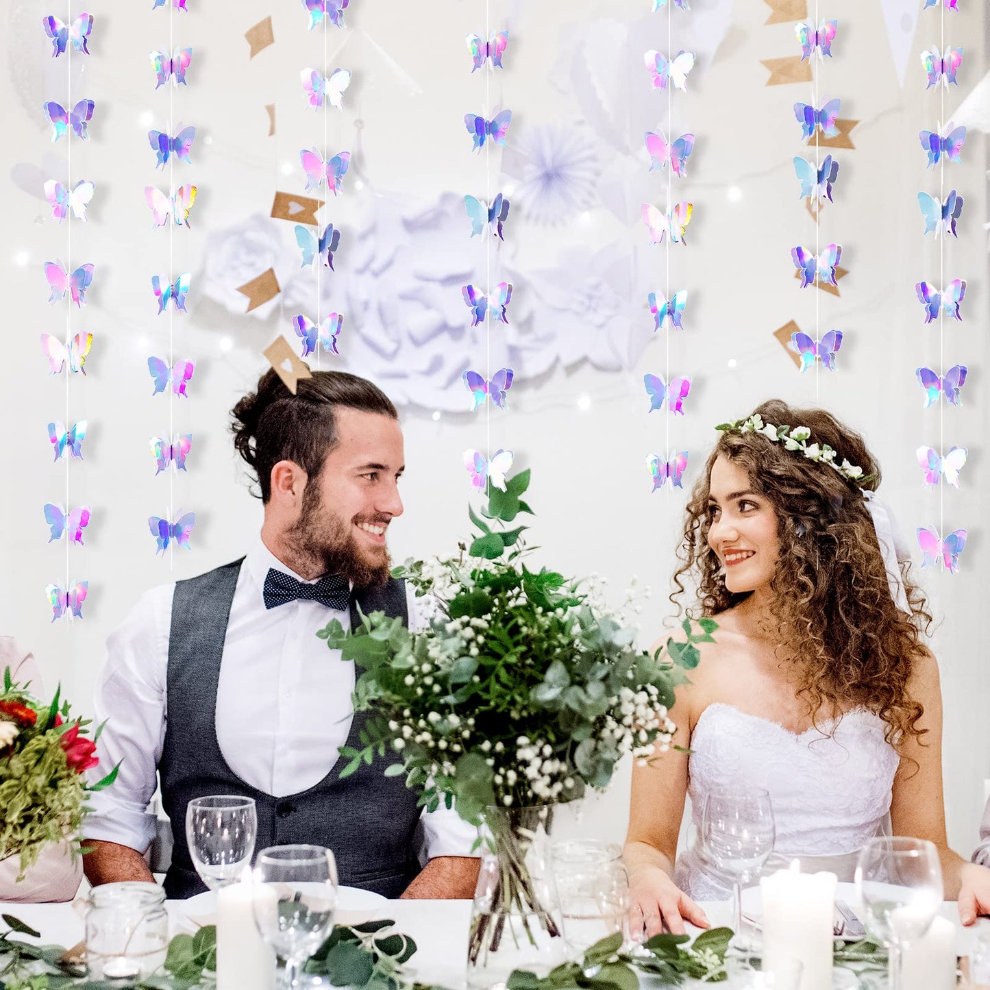 Zonon 4 Pieces 3D Butterfly Hanging Garlands Decoration Butterfly Paper Party Streamers Backdrop for Graduation Wedding Birthday Fairly Baby Shower Party Decorations