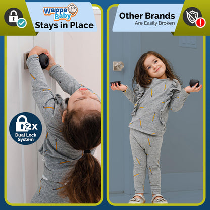 Child Safety Door Knob Cover (4 Pack) Hard-to-Remove Dual-Lock Door Handle Covers for Kids - Reusable Baby Proof Door Knob Locks - Installs Easily, No Tools Needed (White)
