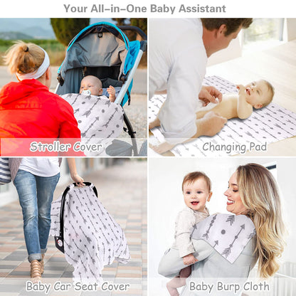 Rquite Car Seat Cover, Muslin Cotton Infant Car Seat Canopy, Breathable Baby Carrier Cover, Summer Stroller Sun Shade, Flower