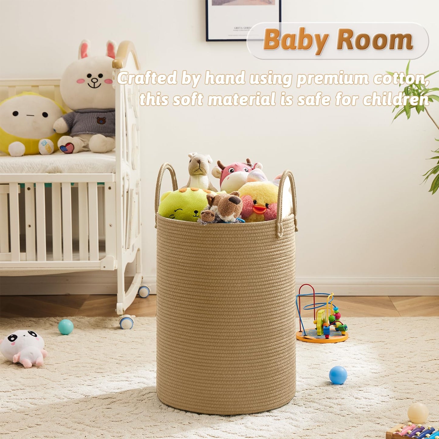 Laundry Basket,Woven Cotton Rope Laundry Hamper,60L for Decor Storage of Dirty Clothes,Toys and Blankets in Bathroom,Baby Room and Living Room