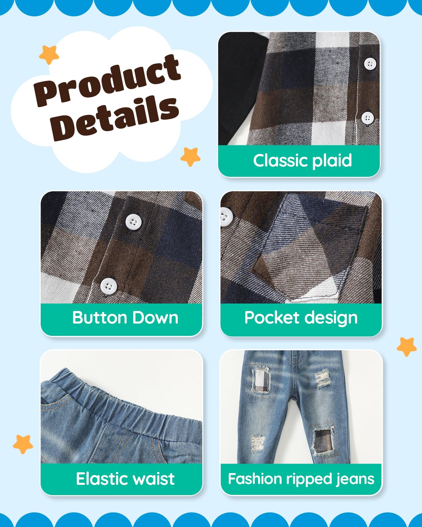 NZRVAWS Baby Boy Clothes Toddler Outfit Infant 6 12 18 24 Months2 3 4T Sweatsuit Ripped Jeans Fall Winter Clothing