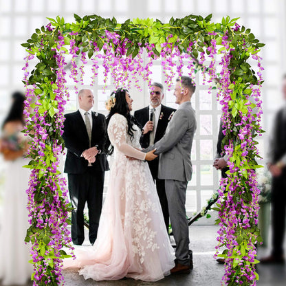 Lvydec Wisteria Artificial Flowers Garland, 4Pcs Total 28.8ft White Artificial Wisteria Vine Silk Hanging Flower for Home Garden Outdoor Ceremony Wedding Arch Floral Decor