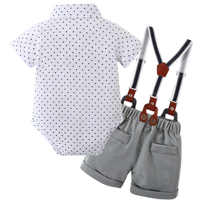 WESIDOM Baby Boy Clothes Suit 0-24 Months Gentleman Outfits, Short Sleeve Dress Romper+Bowtie+Detachable Suspender Shorts Set
