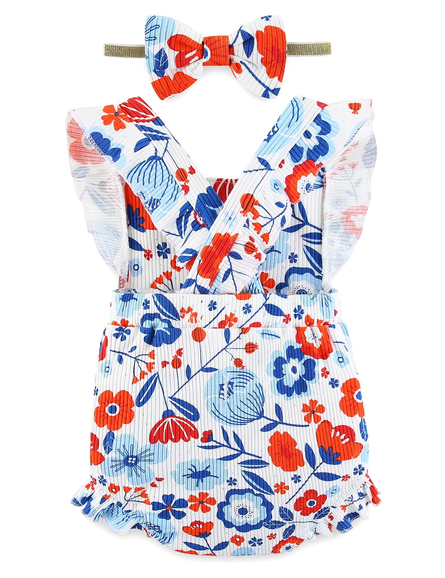Fullfamous Baby Girl Ruffled Jumpsuit and Headband Set