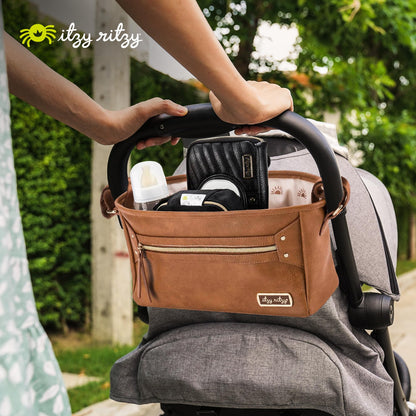 Itzy Ritzy Adjustable Stroller Caddy and Organizer Bag Featuring Front Zippered Pocket, 2 Built-in Interior Pockets & Adjustable Straps to Fit Nearly Any Stroller (Chai)