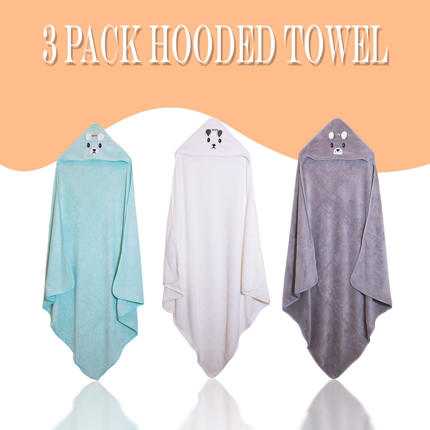 Ioly's Hooded Baby Bath Towels for Newborn Essentials 41" (Large) Set 3 Towel with Hood for Kids Babies Toddler Infant Baby Towels with Hood Cosas para Bebes recien nacidos (White/Pink/Orange)