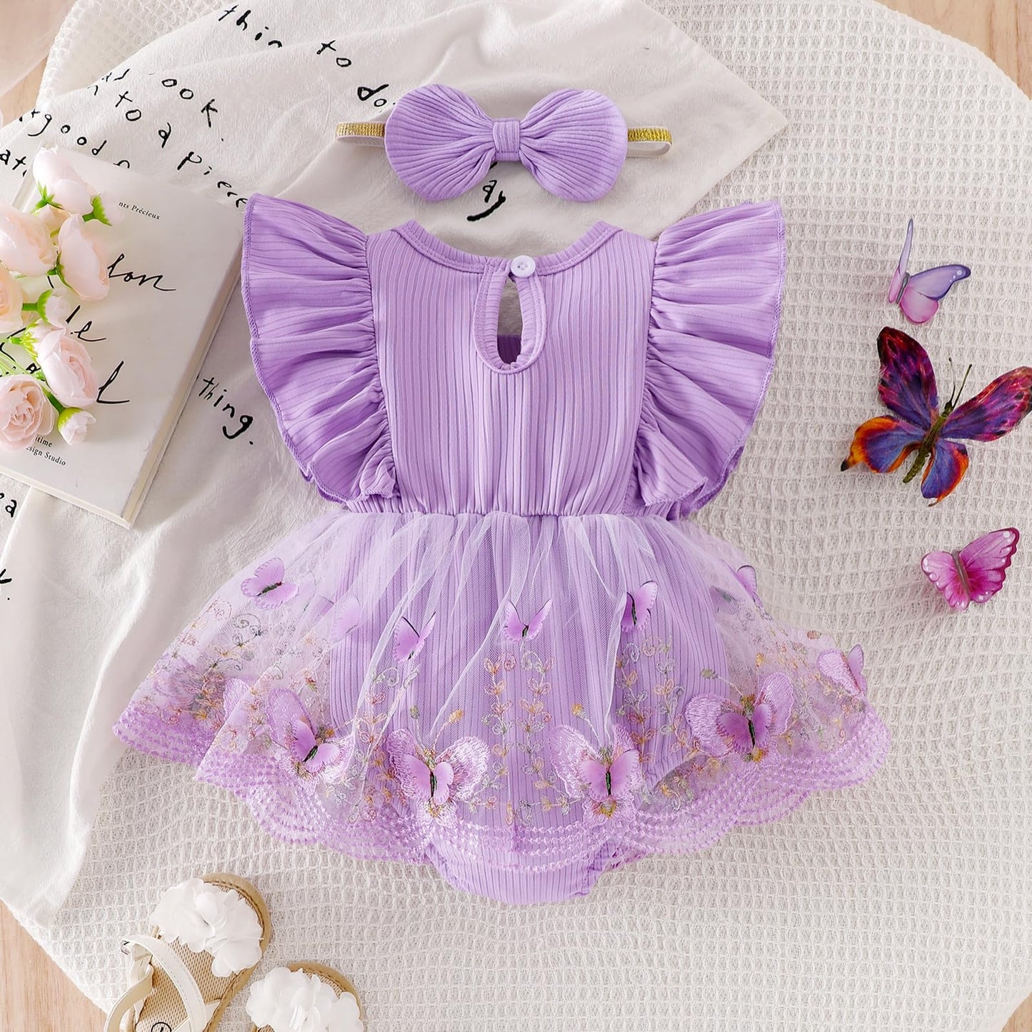 Baby Girl Clothes Newborn Summer Outfits Butterflies Embroidery Tulle Ruffle Sleeveless Infant Romper 0-18 Months