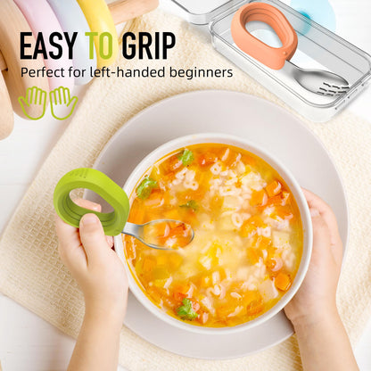 Toddler Utensils - Baby Forks and Spoons Set - Kids Stainless Steel Silverware - Children Safe - Self Feeding - Dishwasher Safe (Orange + Green)