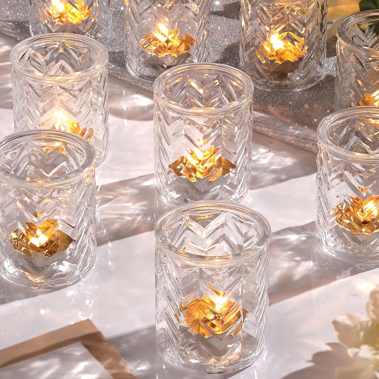 LAMORGIFT 12 PCS Blue Tealight Holders - Blue Votive Candle Holders for Wedding Party Decorations - Bulk for Wedding Reception, Bridal Shower, Baby Shower Party Decor
