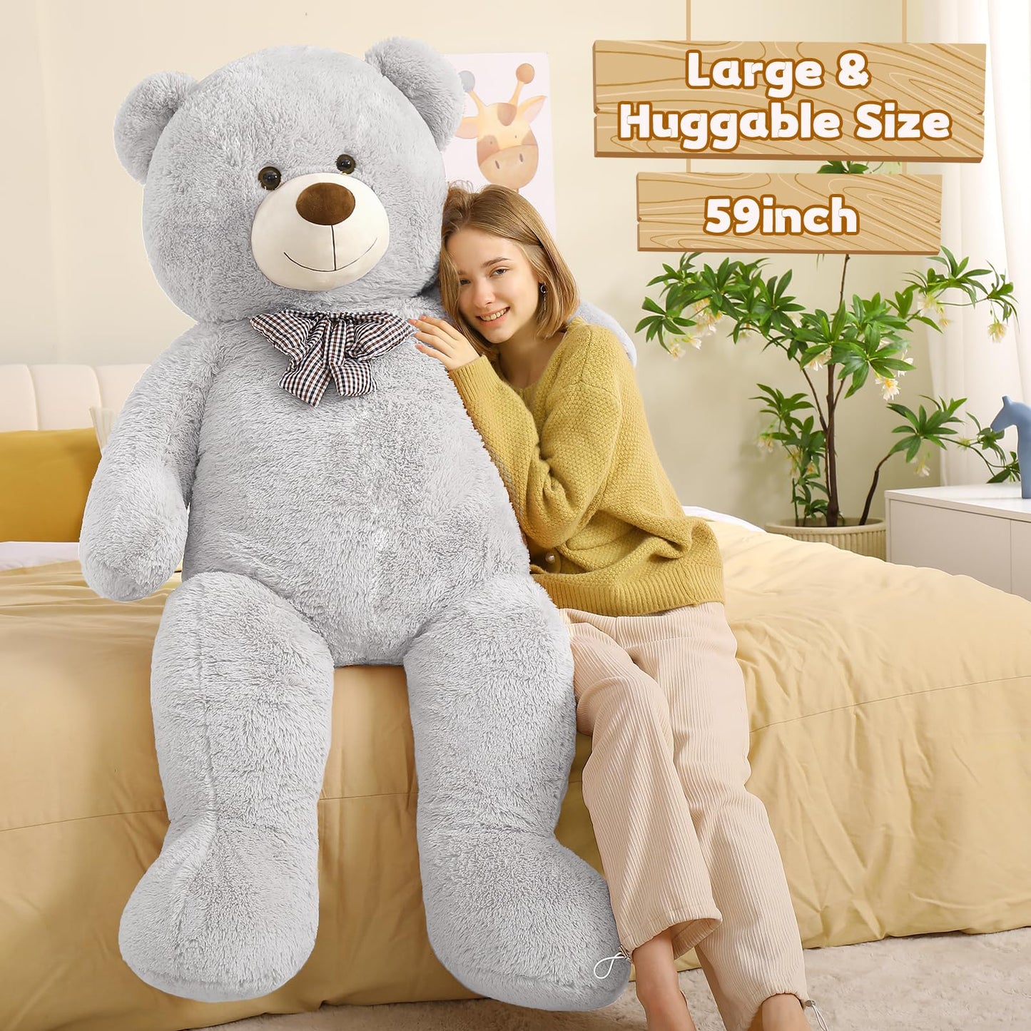 51 inch Big Teddy Bear Cute Giant Stuffed Animals Soft Plush Toy for Girlfriend Kids for Birthday Christmas Valentine's Day