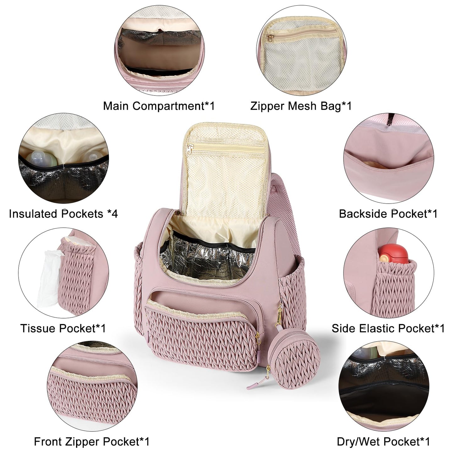 Geestock Diaper Bag Small Diaper Backpack, Stylish Quilted Baby Backpacks, Mini Maternity Bags, with Changing Pad, Pacifier Case & Stroller Straps, Parents Essentials Diaper Bag, Black