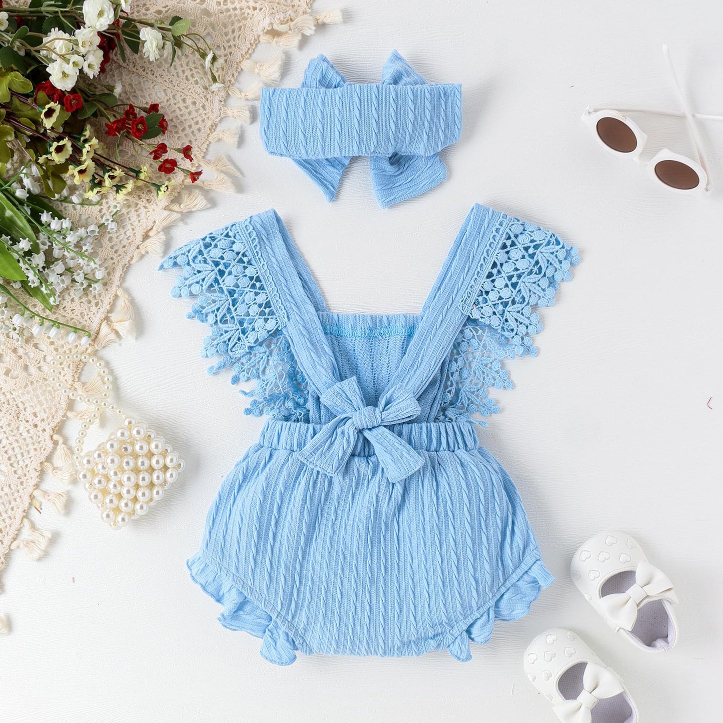 Douhoow Infant Baby Girl Plaid Romper Baby Short Sleeve Pleated Romper Bodysuit Summer Spring Outfits
