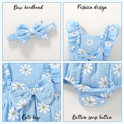 YOUNGER TREE Newborn Baby Girl Clothes Ruffle Sleeve Rompers Infant Backless Floral Jumpsuit Summer Outfits with Headband