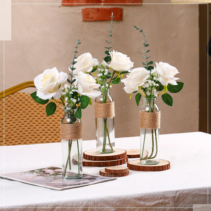 10 Set Clear Glass Vase with Flowers Centerpieces 10 Clear Glass Jars 40 Artificial Plant with Rope Table Centerpieces for Wedding Rustic Baby Shower Party Farmhouse Home Decoration