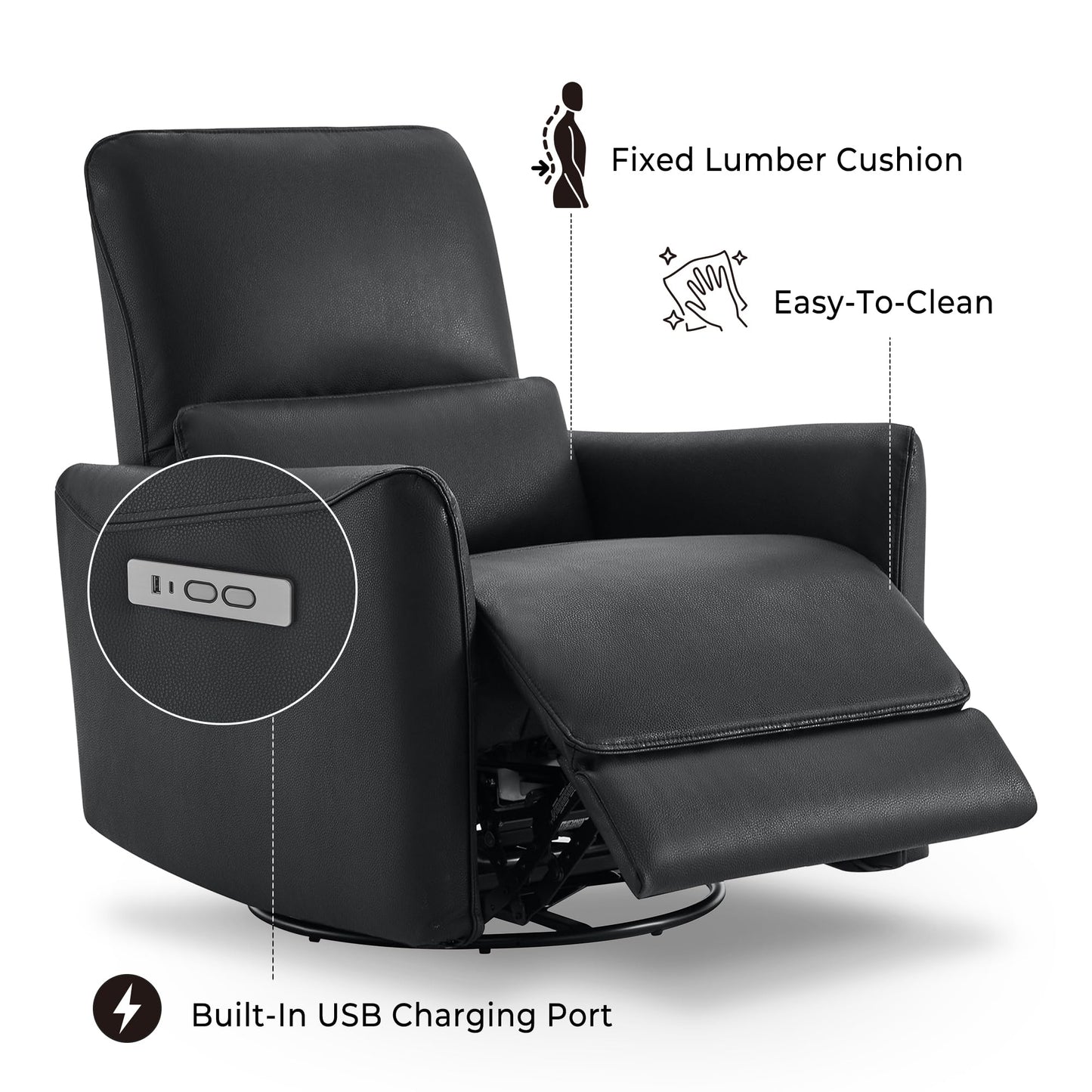 CHITA Power Recliner Chair Swivel Glider, FSC Certified Upholstered Living Room Nursery Reclining Sofa Chair with Lumbar Support, Linen