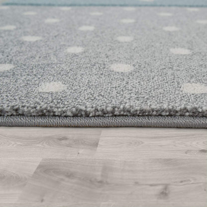 Paco Home Kids Rug for Nursery Checkered with Dots & Stars in Blue White Grey, Size: 3'11" Round