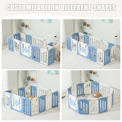 Baby Play Pen - 14 Panels Extra Large Foldable Playpen for Toddlers, UFO Portable Fence, Gate, Yard - Blue