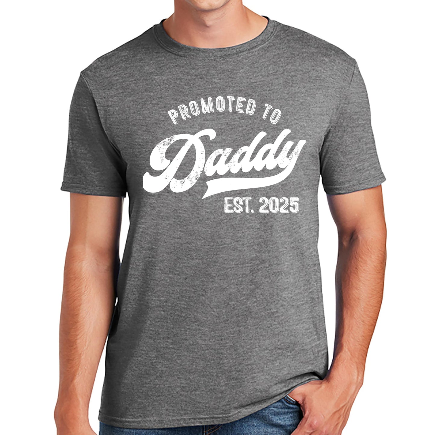 Promoted to Daddy 2025 T-Shirt Funny Humor New Dad Baby First Time