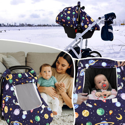 Pea Pod Car Seat Cover Baby, Infant Car Seat Canopy Covers for Newborn with 2 Layers Windows of Breathable Mesh Fabric, Lightweight Polyester/Soft Minky Dot Backing (Floral & Rainbow)