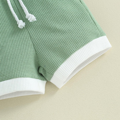 Kuriozud Newborn Baby Boy Summer Clothes Button Short Sleeve Romper Bodysuit Shorts Set Toddler Soft Waffle Outfit
