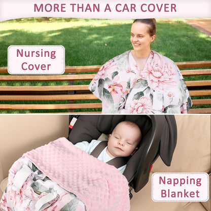 Baby Car Seat Cover, Breathable Infant Carseat Cover for Summer Peekaboo Opening Car Seat Canopy Cover, Nursing Cover for Baby Boys Girls (Flower)