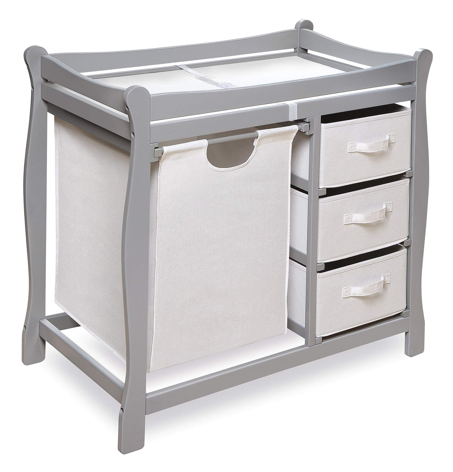 Badger Basket Sleigh Style Baby Changing Table with Laundry Hamper and 3 Storage Drawers - Espresso