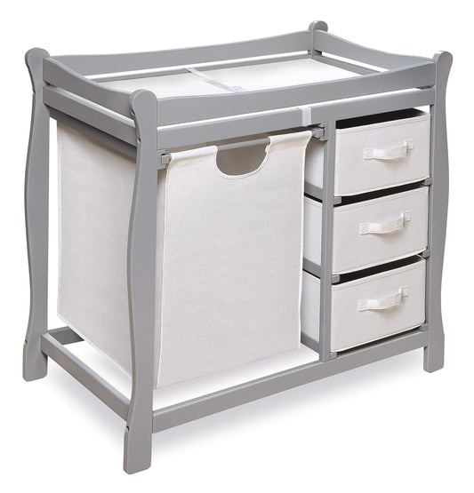 Badger Basket Sleigh Style Baby Changing Table with Laundry Hamper and 3 Storage Drawers - Espresso