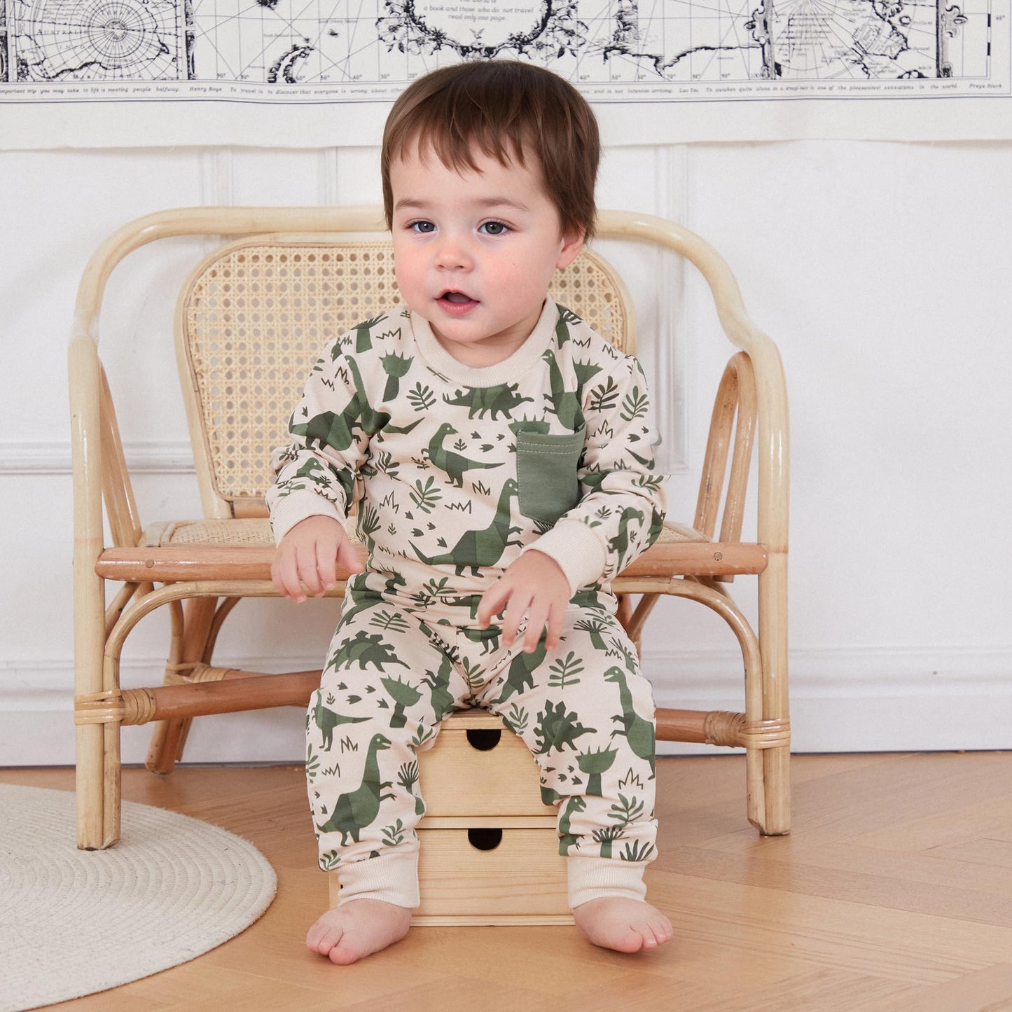 MA&BABY Toddler Boys Clothes Dinosaur Print 6 12 18 24 Months 3T 4T Outfits Long Sleeve Pullover Jogger Pant 2PC Sets