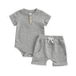 Kuriozud Newborn Baby Boy Summer Clothes Button Short Sleeve Romper Bodysuit Shorts Set Toddler Soft Waffle Outfit