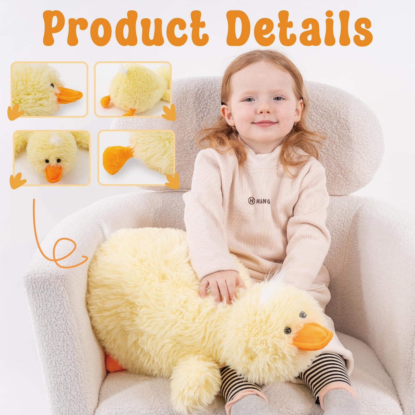 43" Giant Duck Stuffed Animals, Large Stuffed Duck Plush Toys, Big Plush Stuffed Animal, Soft Jumbo Stuffed Animals Gifts for Kids Adults on Birthday Children's Day Christmas or Any Festivals