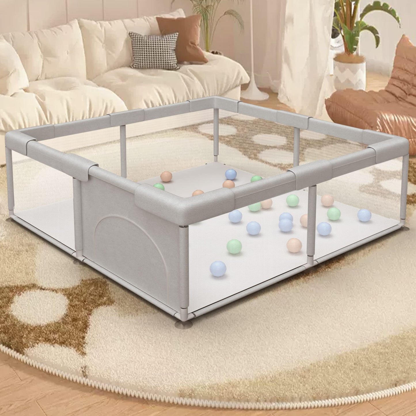 Baby Playpen 50x50 Inch, Play Pens for Babies and Toddlers Baby Fence Baby Play Yards for Indoor & Outdoor with Breathable Mesh Anti-Fall Playpen