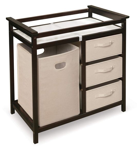 Badger Basket Modern Baby Changing Table - Portable Diaper Station with 3 Drawers Pad & Hamper - Storage Organizer for Baby Clothes, Diapers & Toys - Fresh White/White (34.25 x 20.75 x 34.5)