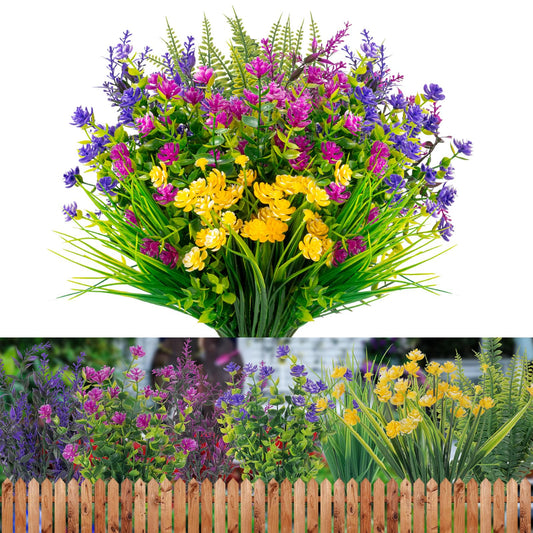 12 Bundles Artificial Flowers Outdoor UV Resistant Fake Plastic Plants Indoor Outside Hanging Plants Garden Porch Window Box Home Wedding Farmhouse Festive Shrub Decor (Pink)