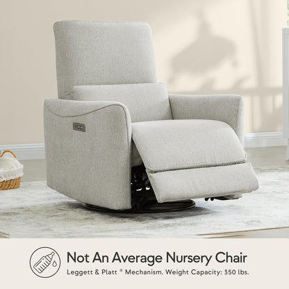 CHITA Power Recliner Chair Swivel Glider, FSC Certified Upholstered Living Room Nursery Reclining Sofa Chair with Lumbar Support, Linen