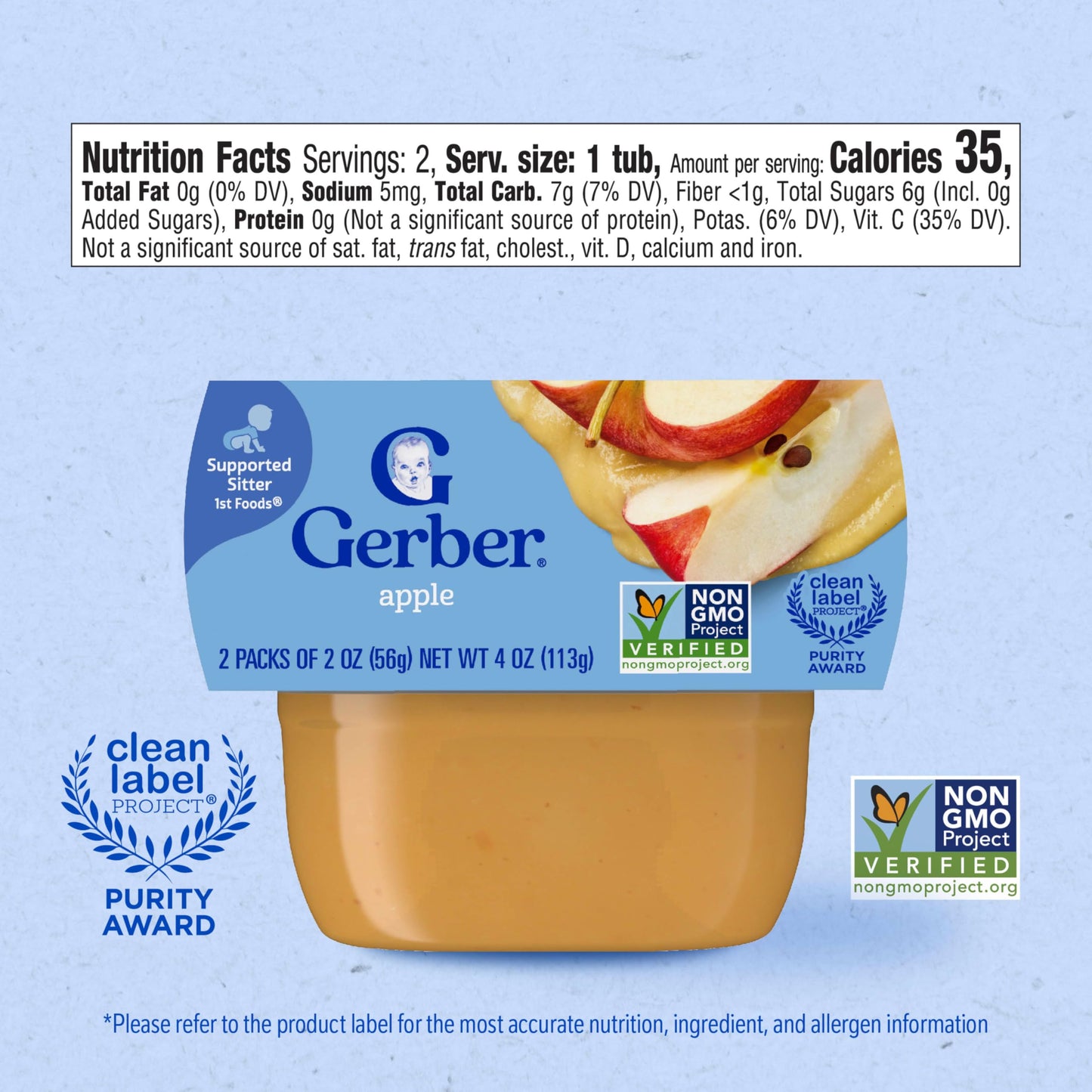 Gerber 1st Foods Baby Food Banana Puree, Natural & Non-GMO, 2 Ounce Tubs, 2-Pack (Pack of 8)