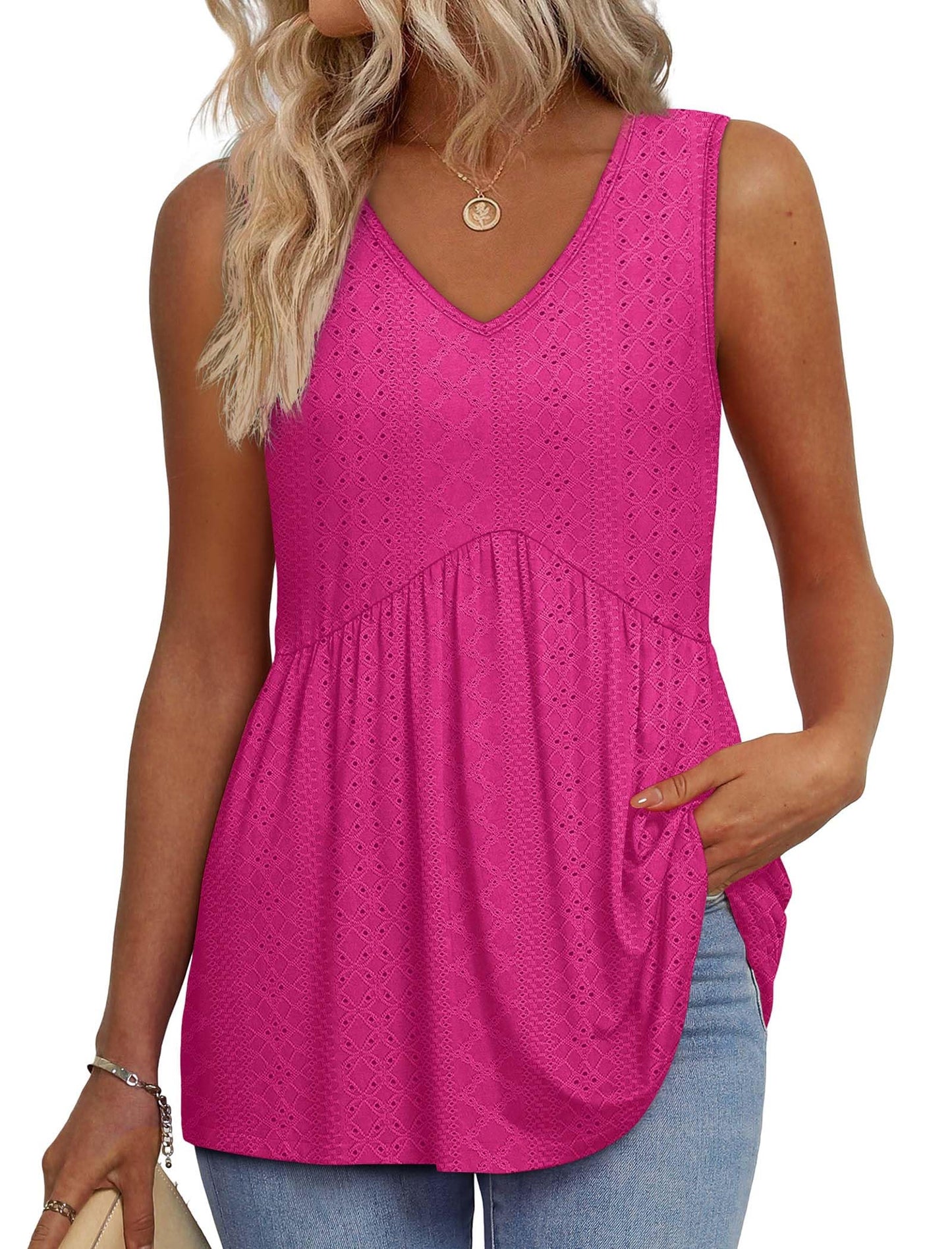 OFEEFAN Womens Tank Tops 2025 Flowy Peplum Tops for Women Dressy Sleeveless V Neck Babydoll Tank Tops
