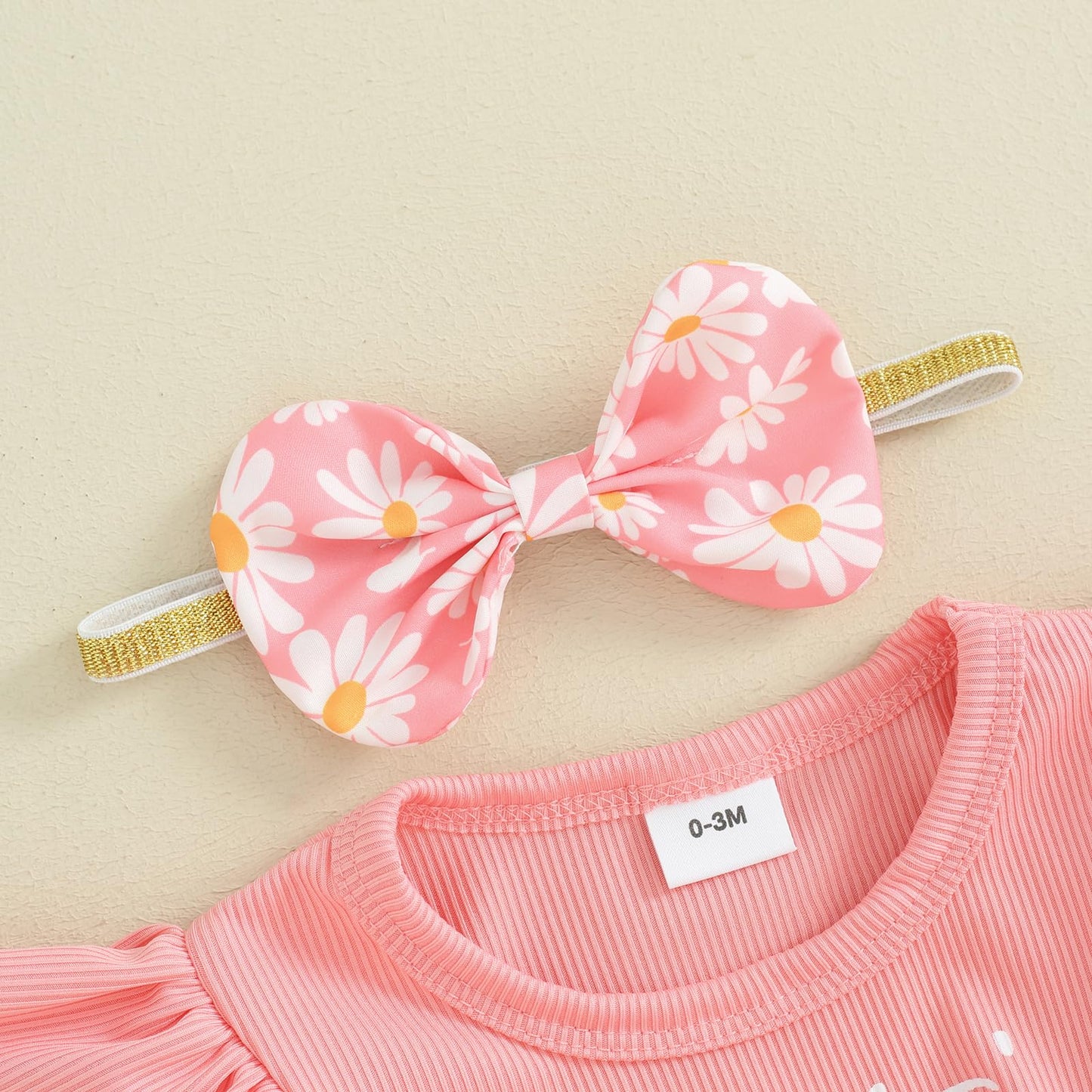 Baby Girls Daisy Romper Bowknot Bodysuit+Headband Short Sleeve Playsuits Floral Jumpsuit Infant Summer Clothes