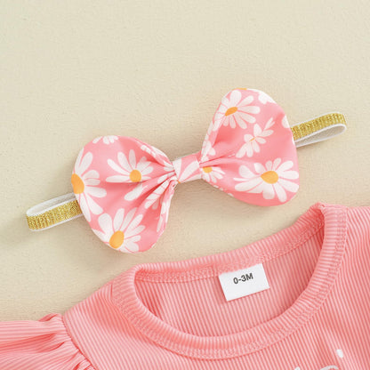 Baby Girls Daisy Romper Bowknot Bodysuit+Headband Short Sleeve Playsuits Floral Jumpsuit Infant Summer Clothes